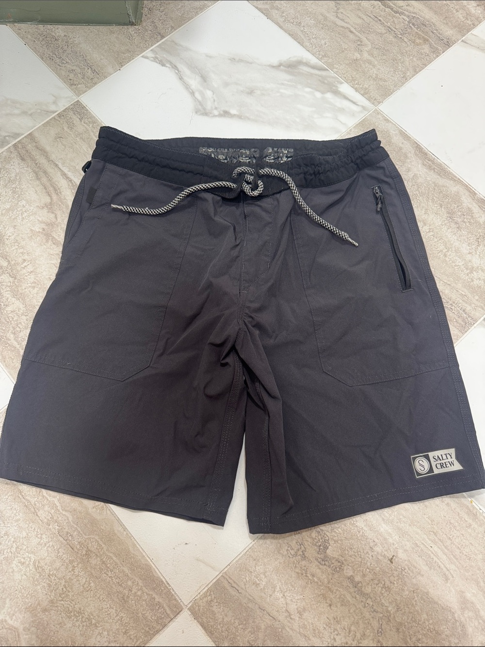 Salty Crew Men's Charcoal Black Athletic Drawstring Shorts